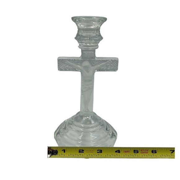 Vintage Crucifix Clear and Frosted Glass Candle Holder Jesus Christ on Cross INR - Picture 9 of 9